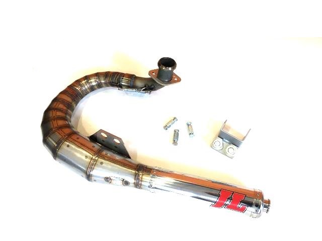 Racing exhaust Jim Lomas , stainless steel for Vespa T5 . Can be fit with spare wheel